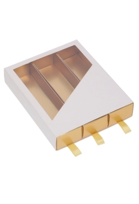 Bonbondoosjes 3 Ladeboxje Wit Mat & Goud Mat Laag 16x12.9x2.8cm 10st