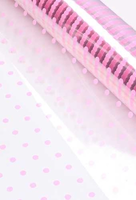 Cadeaufolie Transparant Roze Dots 70cm x 50meter 35my