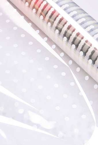 Cadeaufolie Transparant Witte Dots 70cm x 50meter 35my