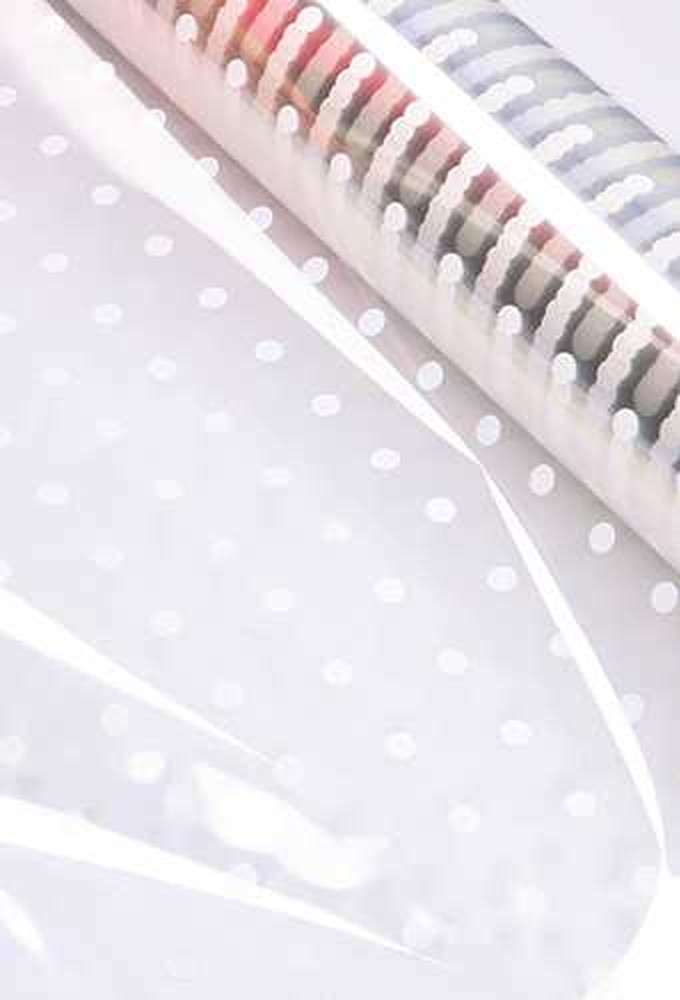 Cadeaufolie Transparant Witte Dots 70cm x 50meter 35my
