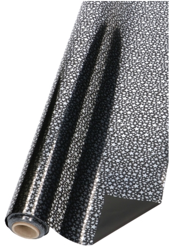 Cadeaufolie Zwart & Metallic Silver Stars Rain 70x50meter