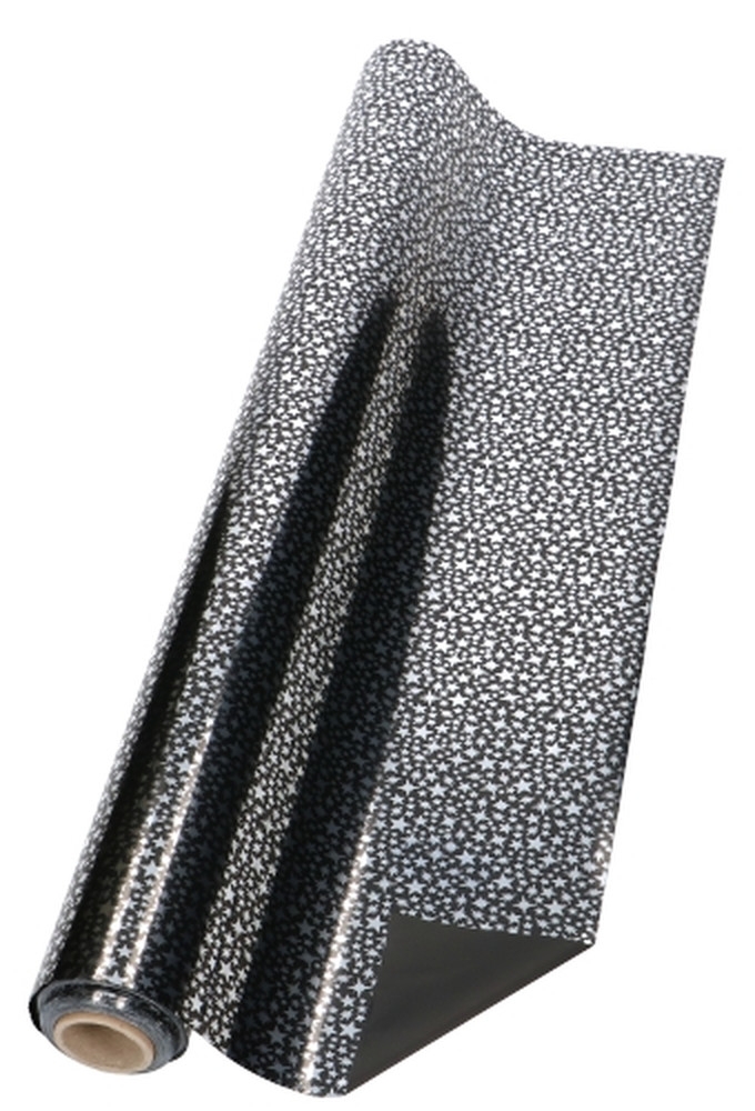 Cadeaufolie Zwart & Metallic Silver Stars Rain 70x50meter