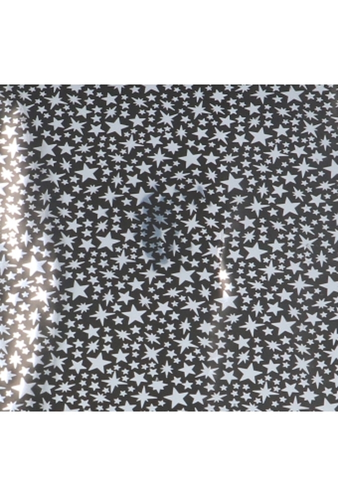 Cadeaufolie Zwart & Metallic Silver Stars Rain 70x50meter