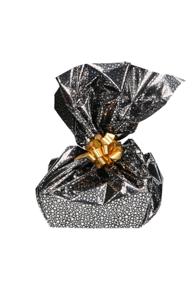Cadeaufolie Zwart & Metallic Silver Stars Rain 70x50meter