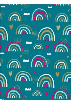 Cadeaupapier Coated lucky rainbow blue fuchsia gold 50cmx200meter