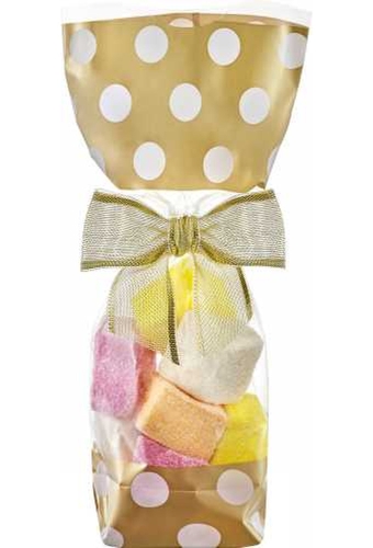 Cellofaan Zakjes Goud & Witte Dots 12x4x26cm 100stuks