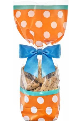 Cellofaan Zakjes Oranje & Witte Dots 10x4x22cm 100stuks