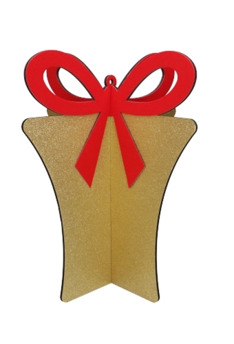 Decoratie Grote Etalage Kado Goud Met Rode Strik 40x48cm 1 stuk