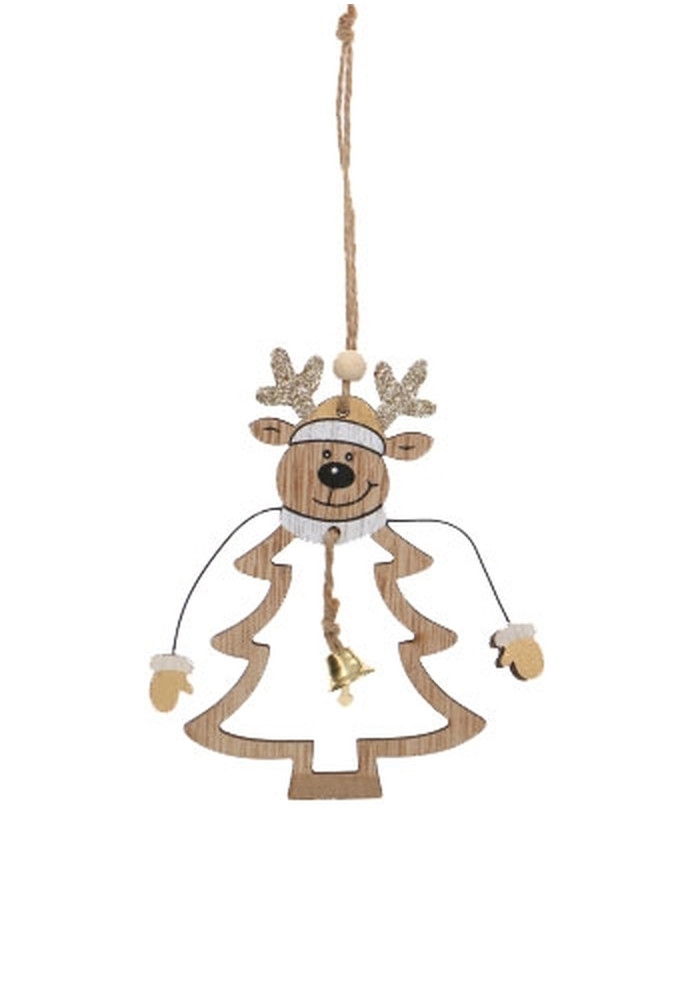 Decoratie Hanger Houten Kerstboom En Ree & Koord 1 stuks