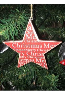Decoratie Hanger Houten Red Star Christmas Koord 13cm 1stuks OP IS OP