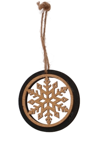 Decoratie Hanger Houten Snowvlokjes & Koord 5cm 6 stuks
