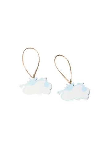 Decoratie Hanger Houten Wolkjes Blauw & Koord 3x5cm 6stuks