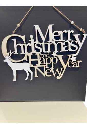 Decoratie Hanger Mobiel Houten Merry Christmas & Koord 35.5x36cm 1st