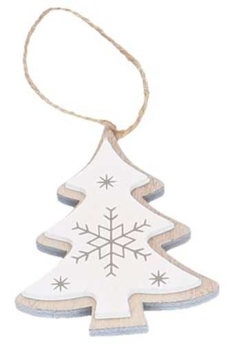 Decoratie Hanger Wood Kerstboom White & Koord 7.5x10cm 1stuks