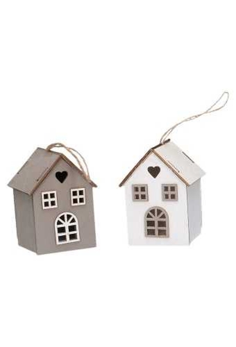 Decoratie Houten Huisje Naturel & Koord 6.5x7.3x9cm 1stuks
