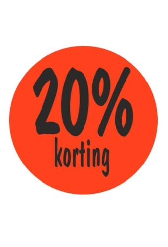 Etiketten 20 procent Korting Fluor Rood 3.5cm 500stuks