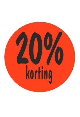 Etiketten 20 procent Korting Fluor Rood 3.5cm 500stuks