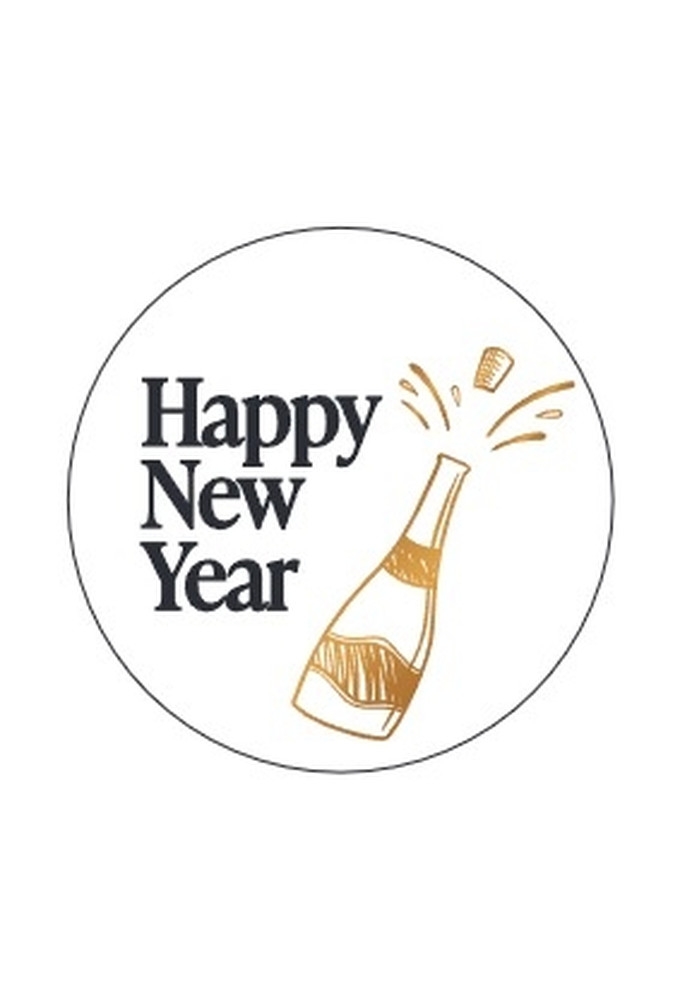 Etiketten Kerst Happy New Year Goud Metallic 4cm 500stuks