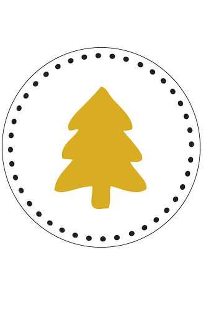 Etiketten Kerst Kerstboom Zwart & Goud Metallic 4cm 500stuks