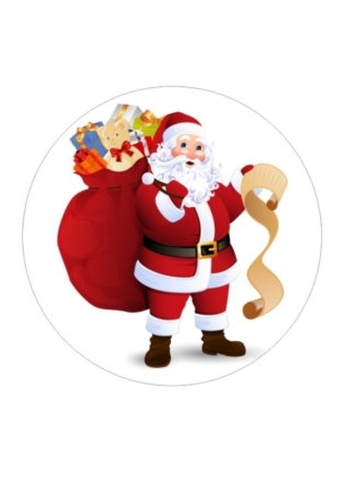 Etiketten Kerst Kerstman Met Kerstzak & Kado's 3.9x4.1cm 250stuks
