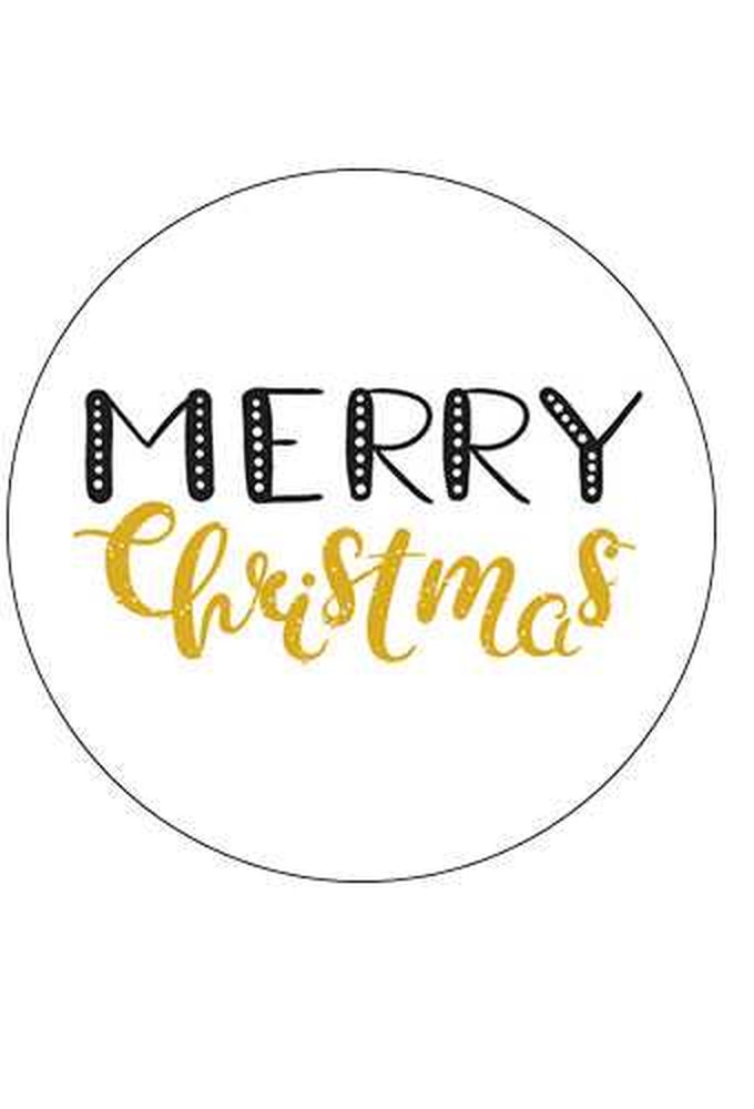 Etiketten Kerst Merry Christmas Zwart & Goud Metallic 4cm 500stuks