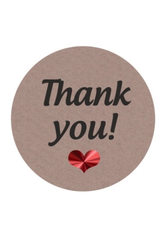 Etiketten Liefde Thank You Hartje Kraft 4cm 500stuks