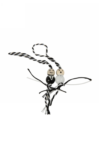 Gelukspoppetjes Bruidspaartjes 2x1.2cm Koordje Zwart & Wit 25 & 25st