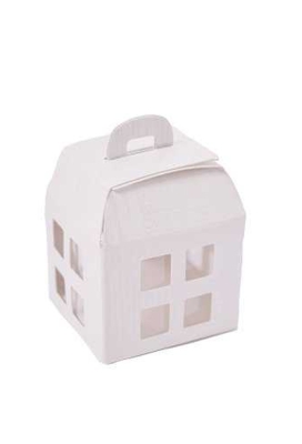 Geschenkdoos Huisje Wit Met Relief & Hanger 5.5x5.5x5.5cm 10stuks