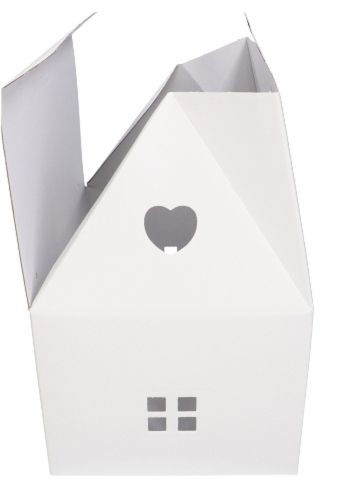 Geschenkdoos Huisje Wit Met Relief & Koord 33x25x19cm 20stuks OP IS OP