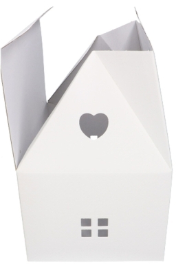 Geschenkdoos Huisje Wit Met Relief & Koord 33x25x19cm 20stuks OP IS OP