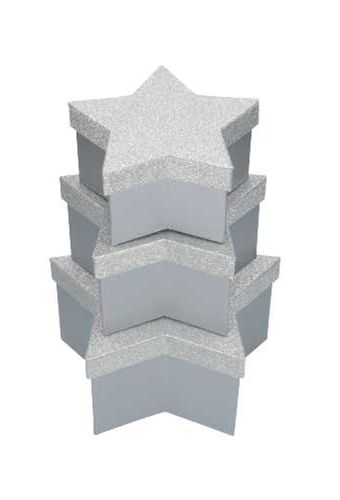 Geschenkdoos Met Deksel Glitter Ster Zilver Middel 19x19x9.5cm 1stuks
