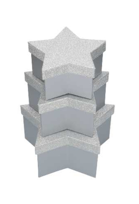 Geschenkdoos Met Deksel Glitter Ster Zilver Middel 19x19x9.5cm 1stuks