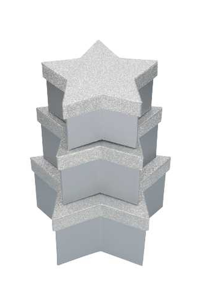 Geschenkdoos Met Deksel Glitter Ster Zilver Middel 19x19x9.5cm 1stuks