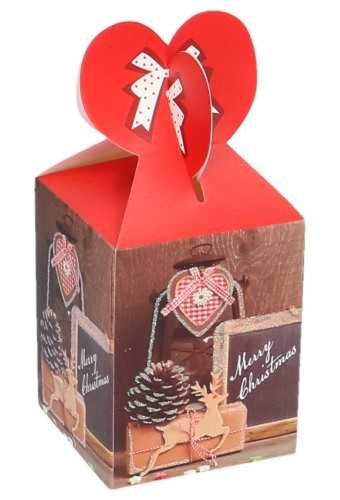 Geschenkdoosje Merry Christmas Rood  Ree 10x10x12.5cm 12stuks