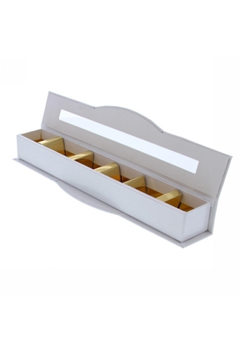 Geschenkdoosje Venster 6 pralines langwerpig wit 28.5x5.5x4cm 20stuks