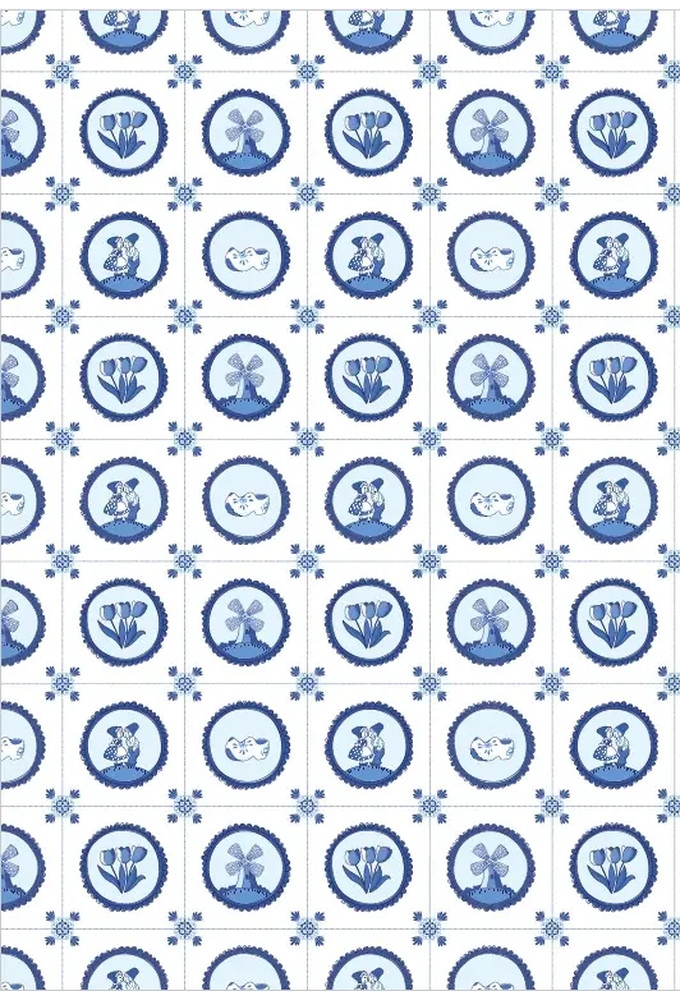 Geschenkpapier Kraft Wit Delfts Blauw 80gr 50cm x 150meter