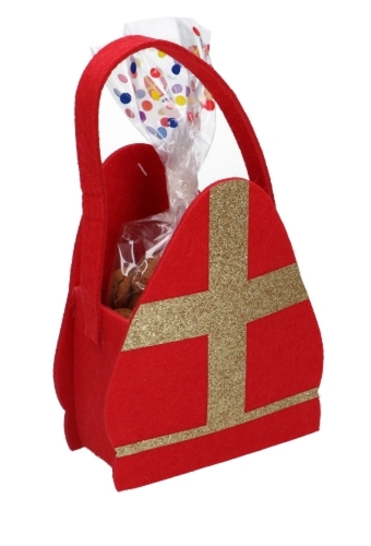 Geschenktasje Vilt Sinterklaas Mijter 13.5x6.5x21cm 1stuks