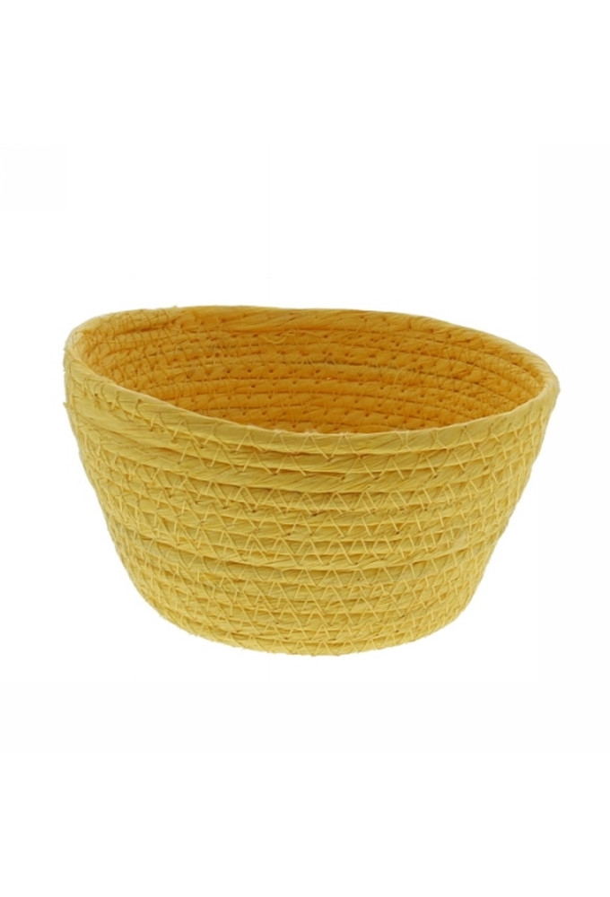 Geschenkverpakking Mand rond hoog papierkoord geel  15.5x15.5x8cm 10st