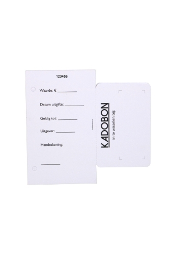 Giftcard Wit 8.5x5.3cm Met Controle Kaartje 25stuks