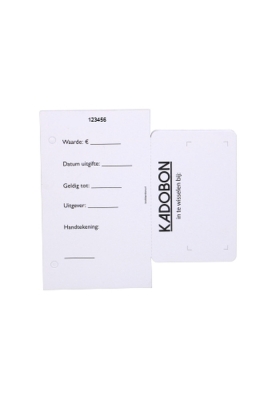 Giftcard Wit 8.5x5.3cm Met Controle Kaartje 25stuks