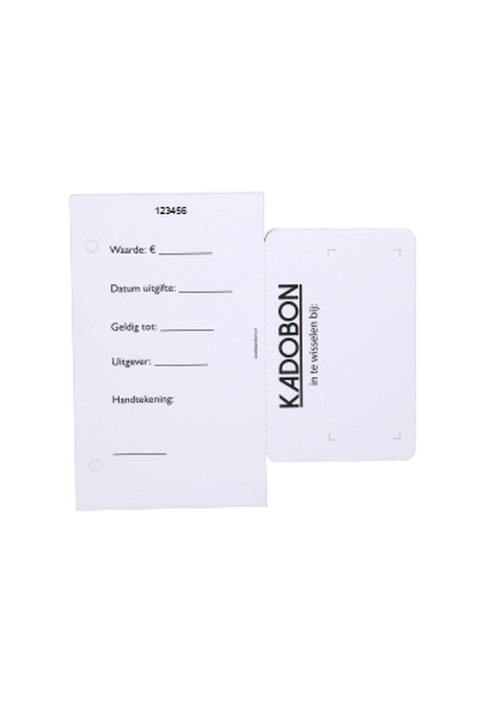 Giftcard Wit 8.5x5.3cm Met Controle Kaartje 25stuks