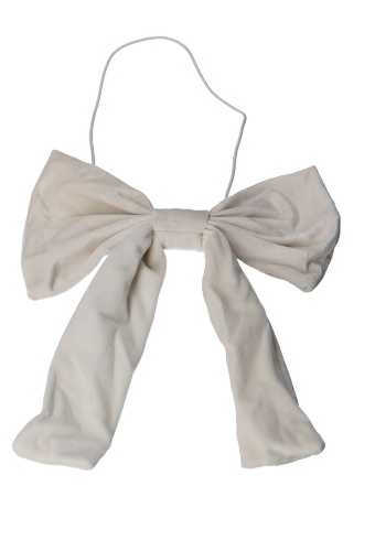 Grote Strik Fluweel Velvet Wit Met 2 Lussen 21x27cm & Elastiek 44cm