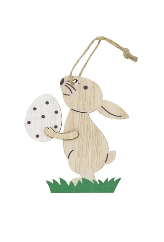 Houten Deco Haasje met Paasei Naturel & Koordje  6 x 7cm 24stuks