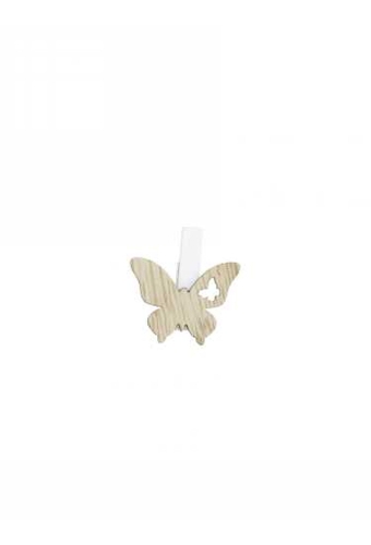 Houten Deco Witte Knijper Met Vlinder Naturel 3 x 3.5cm 29stuks