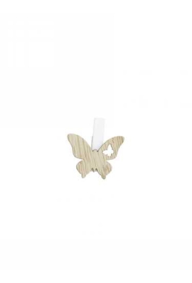 Houten Deco Witte Knijper Met Vlinder Naturel 3 x 3.5cm 29stuks