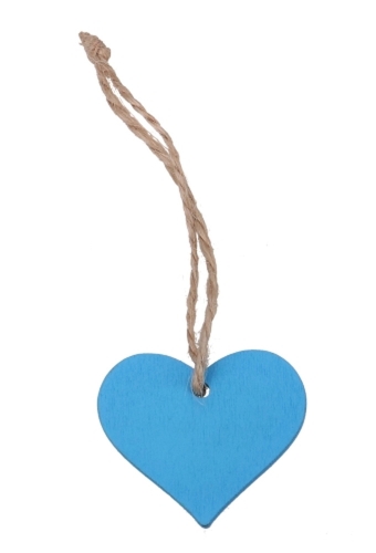 Houten Decoratie Hartje Blauw Wood Met Koord 3.5cm 24stuks