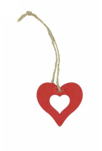 Houten Decoratie Hartje Rood Hanger 5cm 24stuks