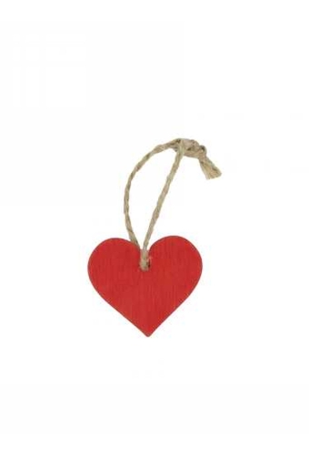 Houten Decoratie Hartje Rood Wood Met Koord 3.5cm 24stuks