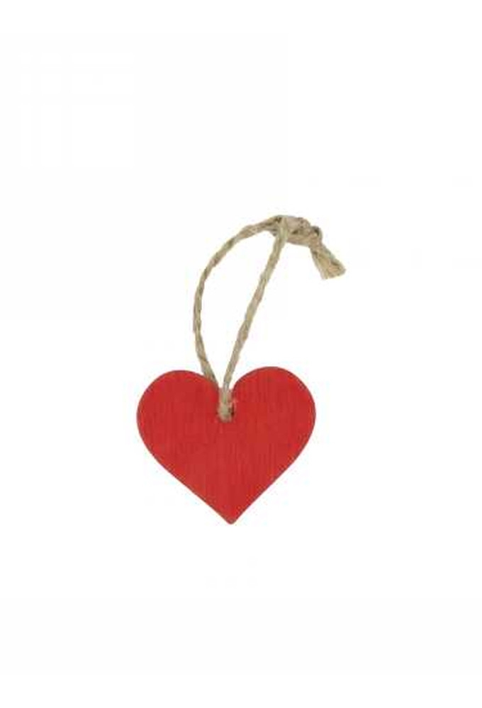 Houten Decoratie Hartje Rood Wood Met Koord 3.5cm 24stuks