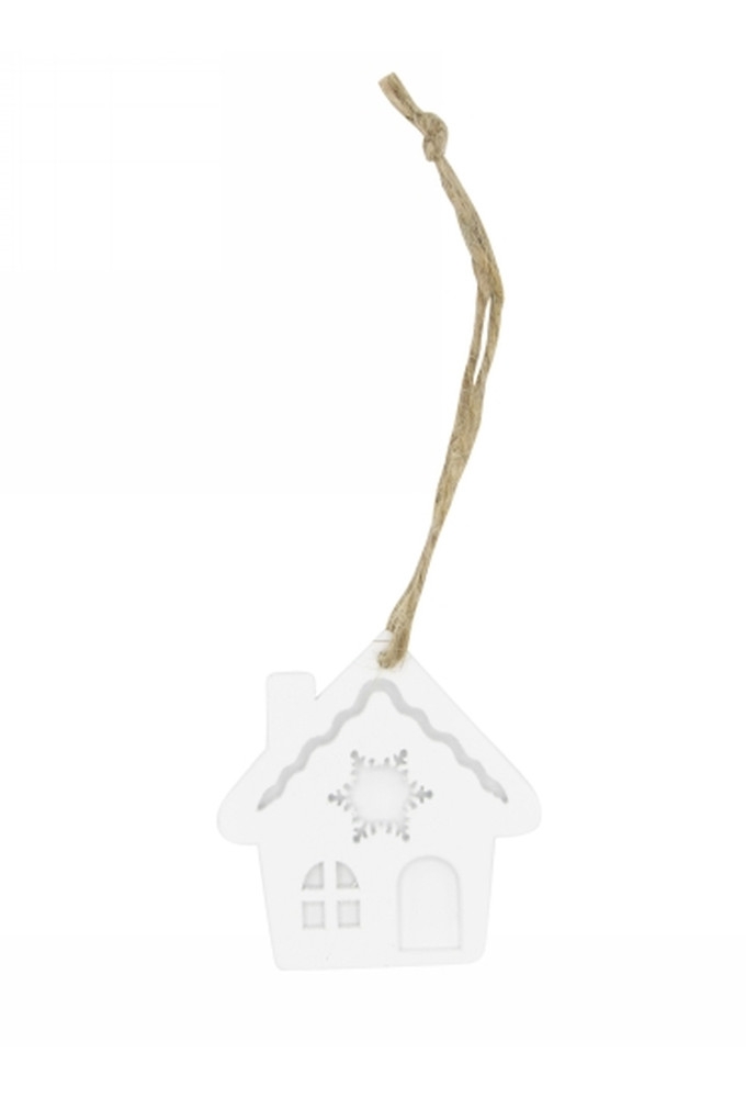 Houten Decoratie House Wit Met koord 5x4.8cm 24stuks